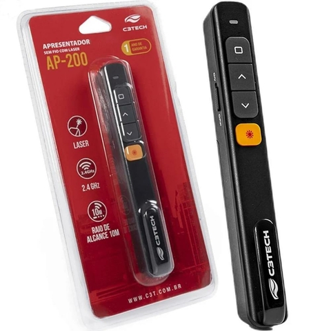 Apresentador Laser C3tech, Point Wireless 2.4Ghz, AP-400, Preto - AP-200