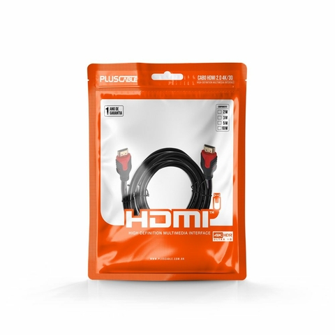 Cabo HDMI M x HDMI M, 18 Gbps, 4K, 3D, 5 M, 19 Pions, Preto - PC-HDMI50M - PlusCable