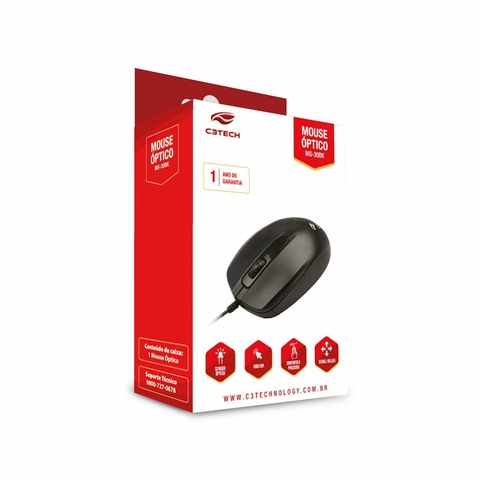 Mouse Opt, USB, 1000 DPI, Linux 2.6.x, Preto, 1,15m - MS-30BK - C3Tech