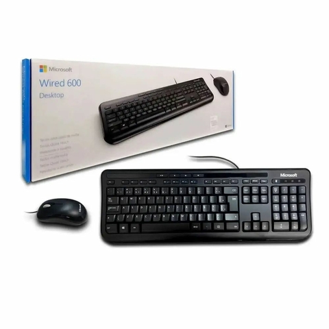Kit Teclado + Mouse, USB, Wired 600 Desktop ABNT2, 800DPI, Com Fio, Preto - APB00005 - Microsoft