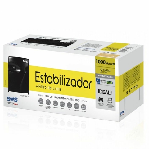 Estabilizador Progressive III 1000VA, Entrada Bivolt Automático, Saída 115v, 5 Tomadas - 16216 - SMS
