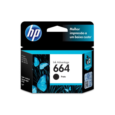 Cartucho Tinta HP 664 Preto, 2ml, Original - F6V29AB