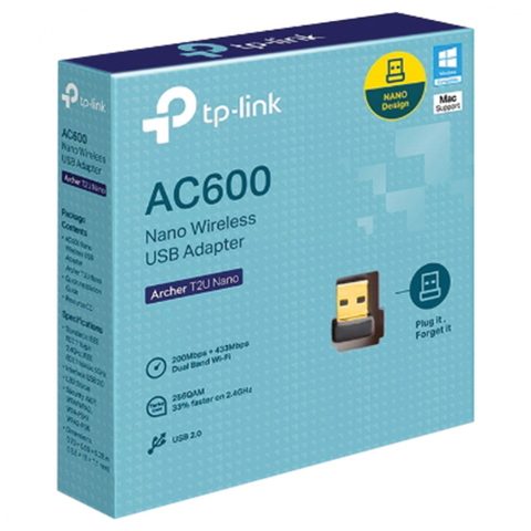 Adaptador Wireless TP-Link, USB 2.0, AC600, Dual Band 2.4GHz e 5GHz - ARCHER T2U NANO