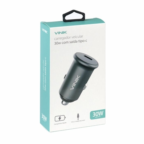 Carregador Veicular para Celular, USB Tipo-C, 12V-24V, 5V-3A, Preto - 140025 - Vinik