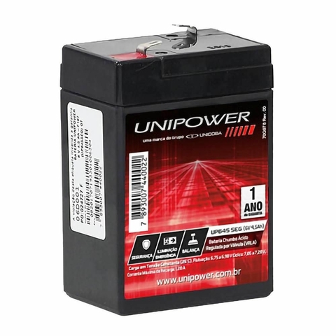 Bateria Unipower Selada Para Sistemas De Monitoramento E Segurança, 6V, 4,5AH - UP645SEG