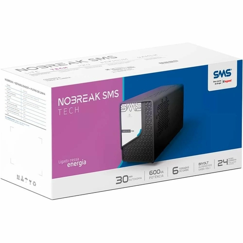 Nobreak Tech, 600VA, Entrada Bivolt, Saída 115V, Preto - 29300 - SMS