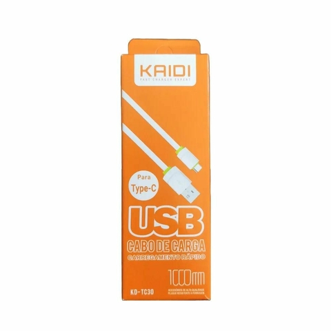 Cabo USB AM / TYPE-C, 1000MM, Carregamento rápido, Branco - KD-TC30 - Kaidi
