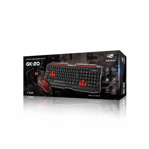 Kit Teclado + Mouse Game, USB, Led vermelho, Windows7,8,10 e Linux, Com fio - GK-20BK - C3Tech