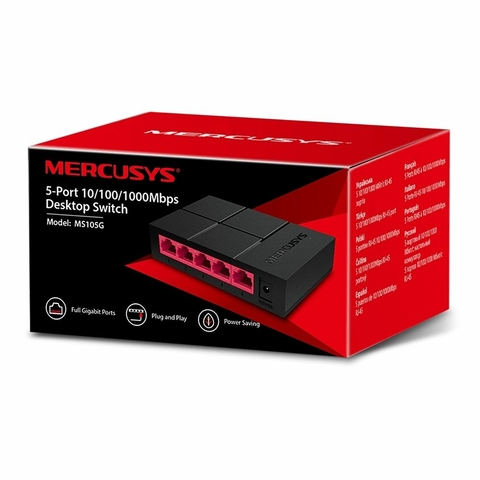 Switch Ethernet, 5 Portas, 10/100/1000 Mbps, 512 Kbit, Preto - MS105G - Mercusys