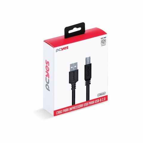 Cabo Impressora, USB 2.0 AM x BM, 480 Mbps, 3 M, Preto - PUABM2-3 - Pcyes