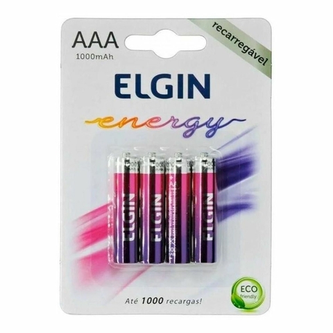 Pilhas Recarregáveis AAA 1000mAh, NiMH 1,2V, 4 unidades - 82171 - Elgin