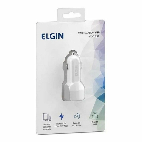 Carregador Veicular para Celular, USB, 12V, 5V-2.1A, Branco - 46RCV2USB000 - Elgin