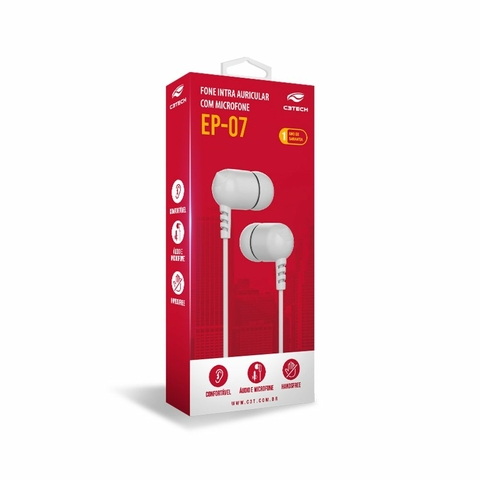 Fone De Ouvido Intra-Auricular, Com Microfone, Branco - EP-07WH - C3Tech