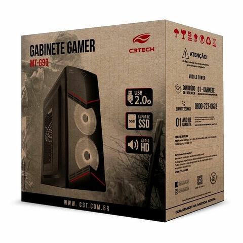 Gabinete Game, Micro ATX, ITX , Sem Fonte, USB e HD Áudio - MT-G90BK - C3tech