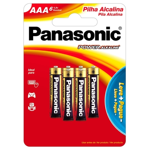 Pilhas Alcalina Power Alkaline AAA, 1,5V, 06 unidades - LR03XAB/6B192 - Panasonic