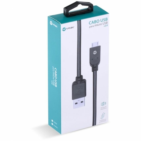 Cabo USB AM x Micro USB B 2.0, 5V, 480 Mbps, 1.8 M, Preto - MUSB-2 - Vinik