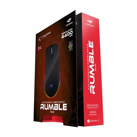 Mouse Opt Gamer, Rumble, USB, 6.400 DPI, Led RGB, Preto - MG-400BK - C3Tech
