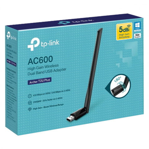 Adaptador Wireless TP-Link, USB 2.0, AC600, Dual Band 2.4GHz e 5GHz - ARCHER T2U PLUS