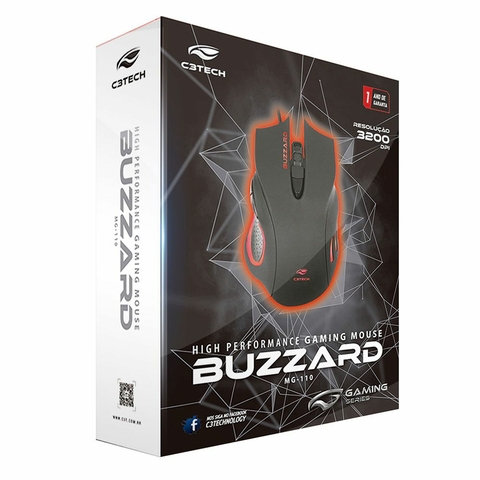 Mouse Opt Gamer, Buzzard, USB, 3.200 DPI, LED, Preto - MG-110BK - C3Tech