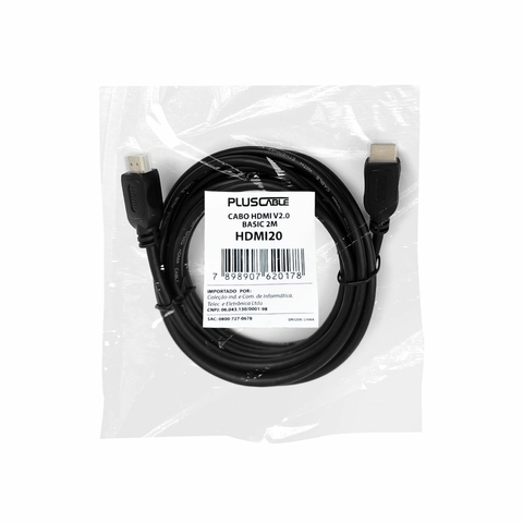 Cabo HDMI M X HDMI M V2.0 Basic, 18Gbp, Ethernet e 3D, 2M, Preto - HDMI20 - PlusCable