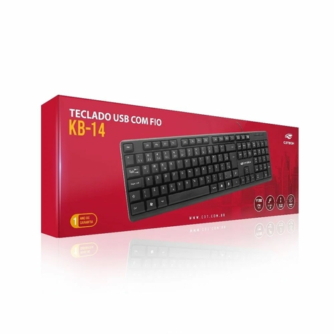 Teclado Standard, USB, ABNT2, Windows 7, 8, 10, DC 5V, 1,2M, Preto - KB-14BK - C3Plus