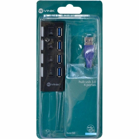 HUB USB 3.0, 4 Portas, 5Gbps, Preto, 50cm - Huv-50 - Vinik