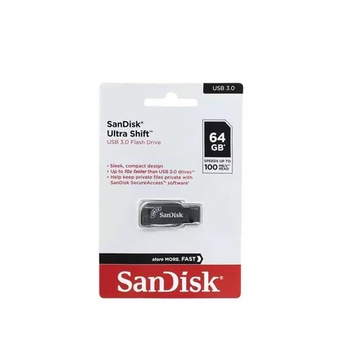 Pen Drive 64GB, Ultra Shift, USB 3.0, Preto - SDCZ410-064G-G46 - Sandisk