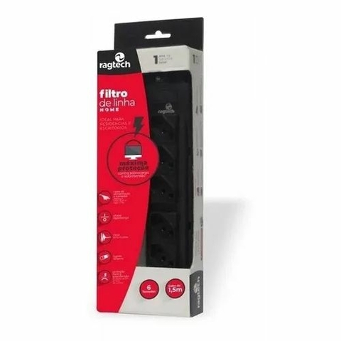 Filtro De Linha 6 Tomadas, Bivolt PP 0,75, 1,5M, Preto - 20FLH2040 - Ragtech