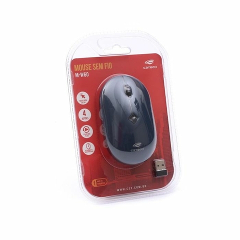 Mouse Opt Wireless, USB, RC Nano, 2.4GHz, 1600DPI, Azul, Sem Fio - M-W60BL - C3Tech