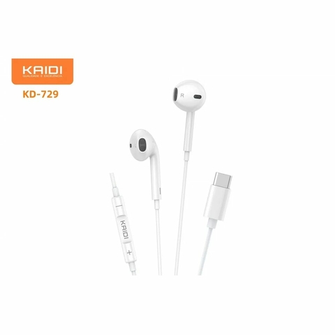 Fone De Ouvido Tipo-C, C/Microfone, Estéreo, C/Fio, Branco - KD-729 - Kaidi