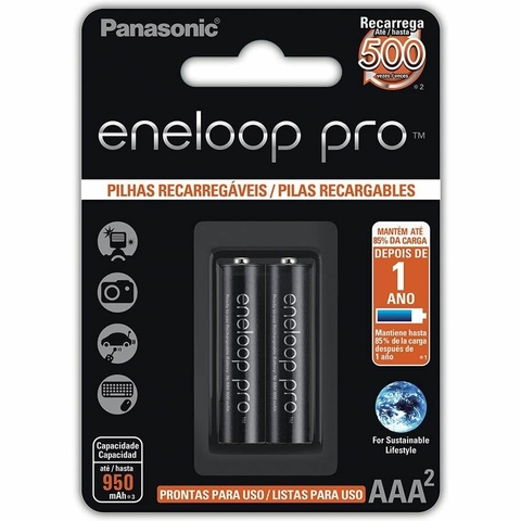 Pilhas Recarregáveis Eneloop Pro, 950mAH AAA, 1,2V, 2 unidades - BK-4HCDE/2BB - Panasonic