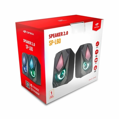 Caixa De Som C3Tech, Speaker 2.0 Led, 6W, 180Hz a 20KHz, Preta - SP-L60BK