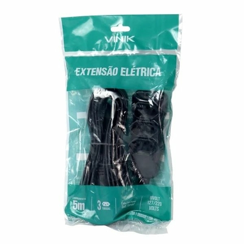 Extensão Elétrica, Cabo PP 2P+T 3x0,75mm, 10A, 5 M, Preto - 199334 - Vinik
