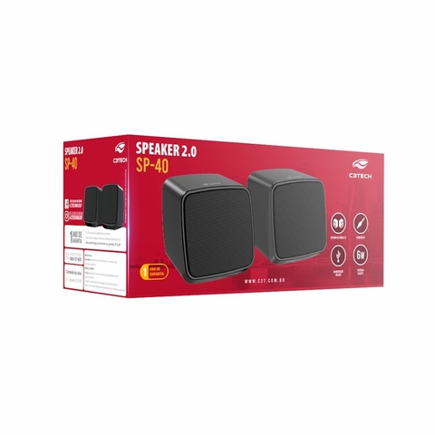 Caixa de Som Speaker 2.0, USB, 6Watts, 90Hz ~ 20KHz, Preta - SP-40BK - C3Tech