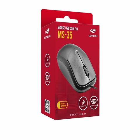 Mouse Opt, USB, 1000 DPI, Preto, 1,10m - MS-35BK - C3Tech