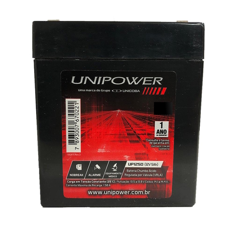 Bateria Unipower para Nobreak, Up1250-06c013, F187, 12v, 5.0AH