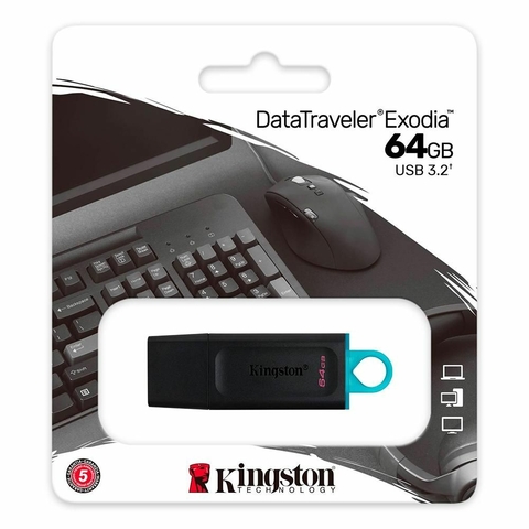 Pen Drive 64GB, DataTraveler Exodia, USB 3.2, Preto - DTX/64GB - Kingston