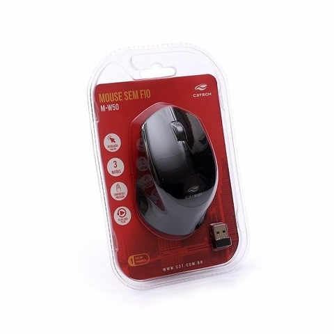 Mouse Opt Wireless, USB, RC Nano, 2.4GHz, 1600DPI, Preto , Sem Fio - M-W50BK - C3Tech