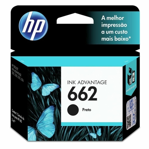 Cartucho Tinta HP 662 Preto, 2ml, Original - CZ103AB