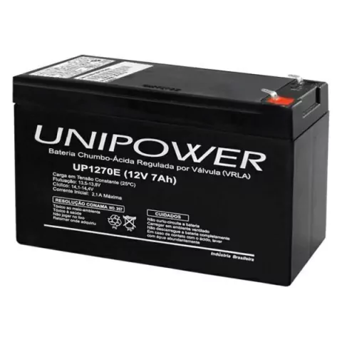 Bateria Unipower 12V, 7,0AH, F187, Preto - UP1270E