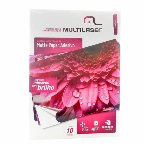 Papel Fotográfico Matte Adesivo A4, 210g/m², Alta definição, 10FL, Branco - PE007 - Multilaser