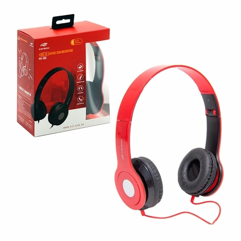 Fone De Ouvido Com Microfone, Dobravel, Vermelho - PH-100RD - C3Tech