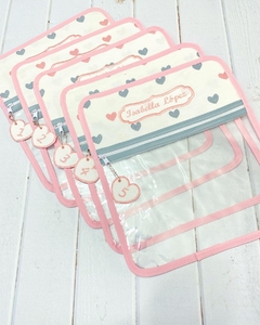 Bolsita Transparente Corazones Rosa Gris