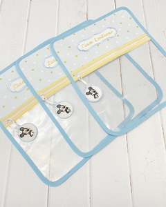 Bolsita Transparente Celeste puntos dorados