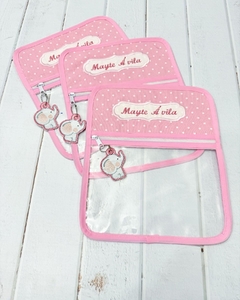 Bolsita Transparente Rosa puntos blancos