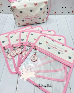 set de mudas corazones rosa gris