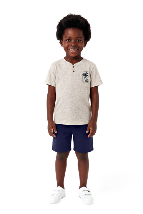 CONJ JUVENIL MASC CAMISETA MG CURTA C/BOTÕES EM MEIA MALHA E MOLETOM CARECA TILEESUL