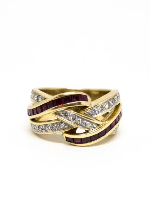 Anel em Ouro 18k com Diamantes e Rubis