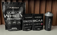 KIT WHEY ISO-X 900G + CREATINA 100G + BCAA 100G + COQUETELEIRA 700ML - XPRO NUTRITION