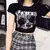 Camiseta de manga curta Vintage feminino, top crop padrão estampa Harajuku gót - isaac top